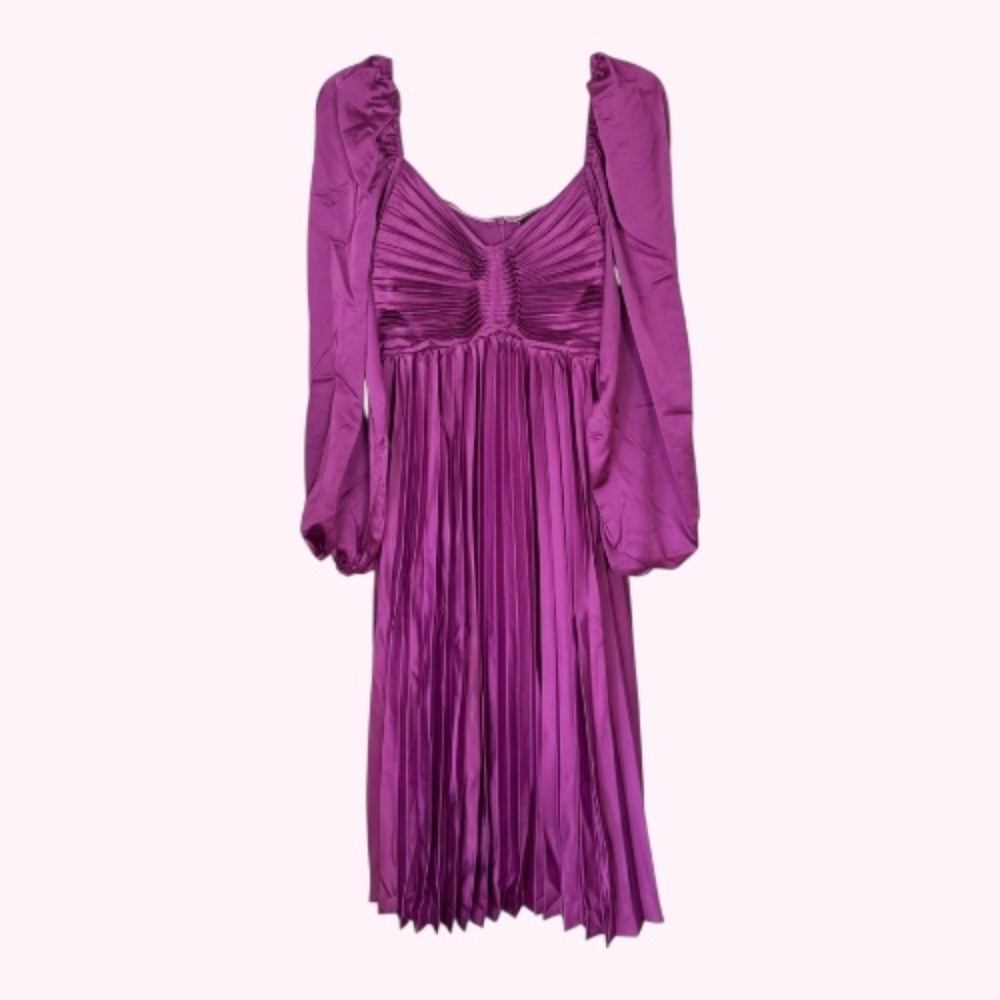 NEW VICI ROMANTIC ONE SATIN PLEATED MIDI DRESS | PURPLE | MEDIUM